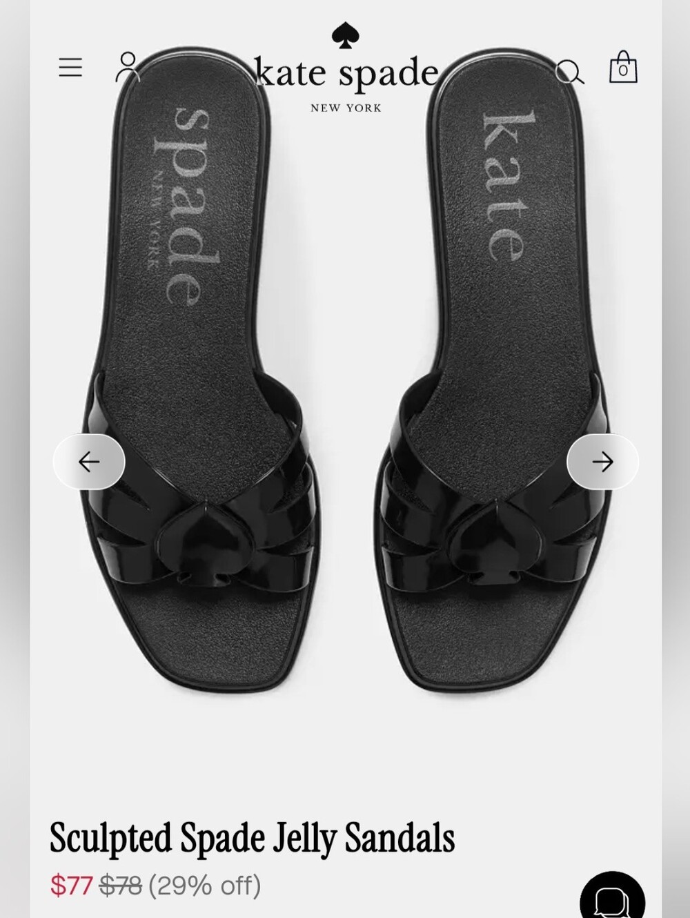 kate spade Black Sculpted Spade Jelly Slide Sandals Sz 8 New W/ Box